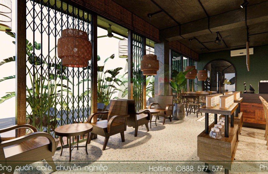 Bashin Coffee Bình Dương - mẫu thiết kế quán cafe indochine 300m2