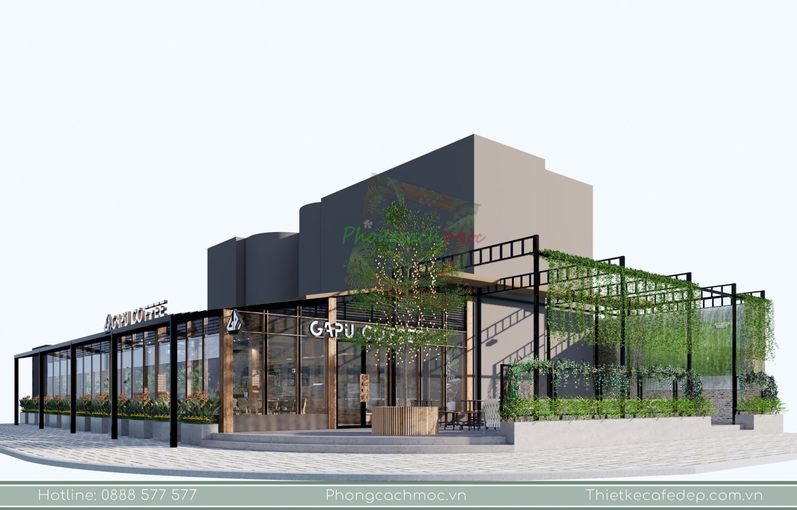 Thiết kế quán cafe 2 mặt tiền Gapu Coffee với phong cách sân vườn ...
