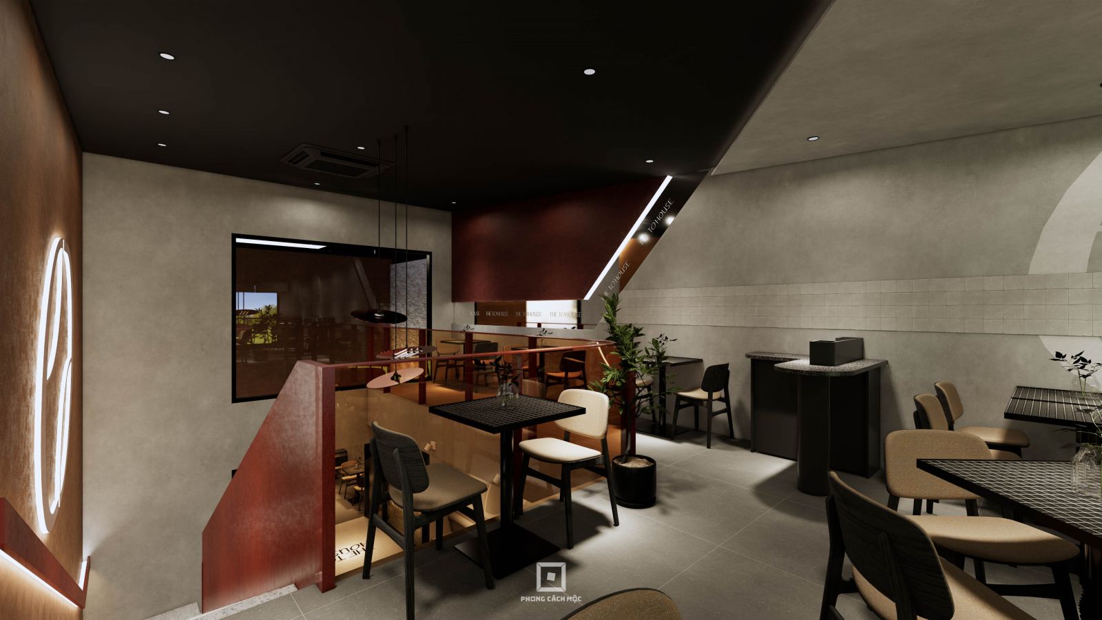 Tổng thể màu sắc đối lập, ứng dụng chất liệu mới trong thiết kế tạo nên sự sang trọng cho quán cafe.