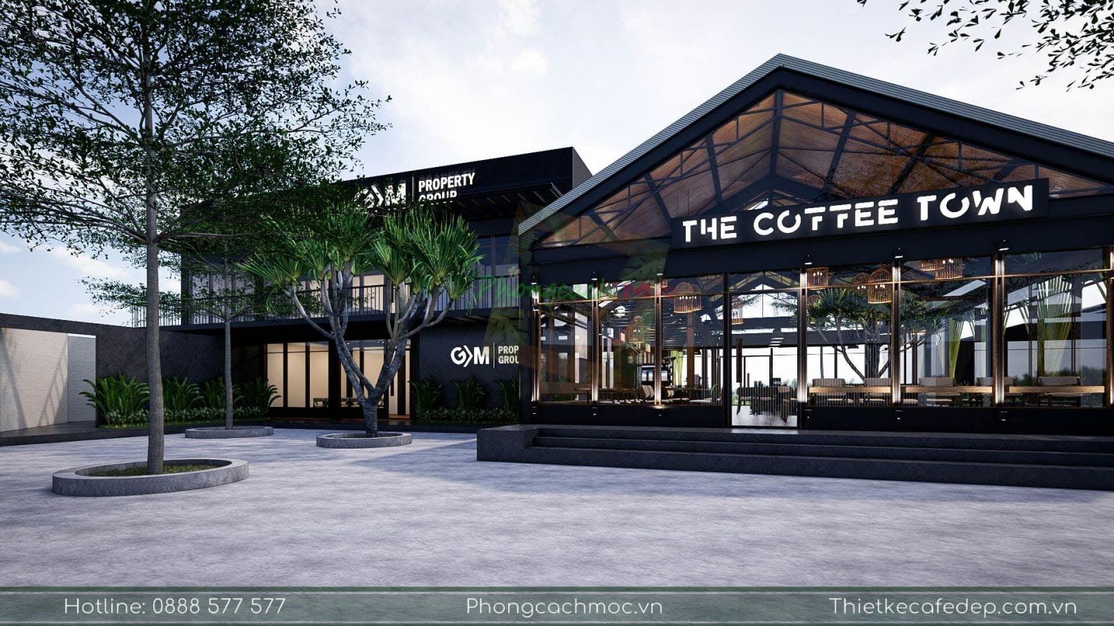 tổng thể không gian thiết kế quán cafe the coffee town