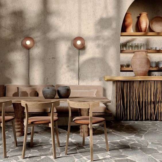 Mẫu quán cà phê với phong cách thiết kế Wabi-Sabi