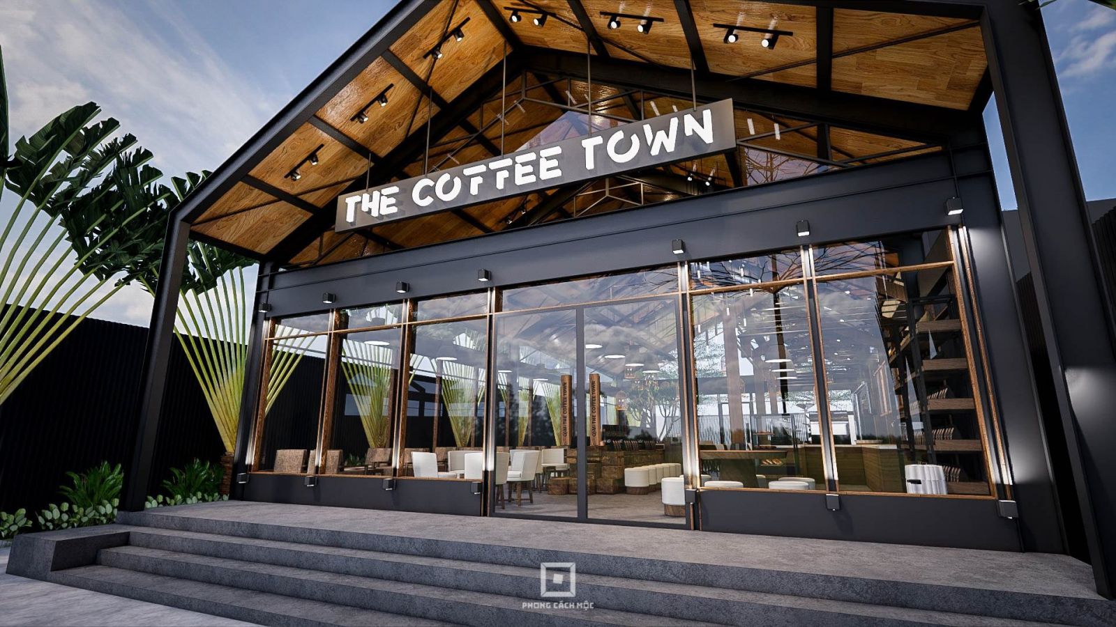 thiết kế quán cafe phong cách industrial - The Coffee Town Quận 7
