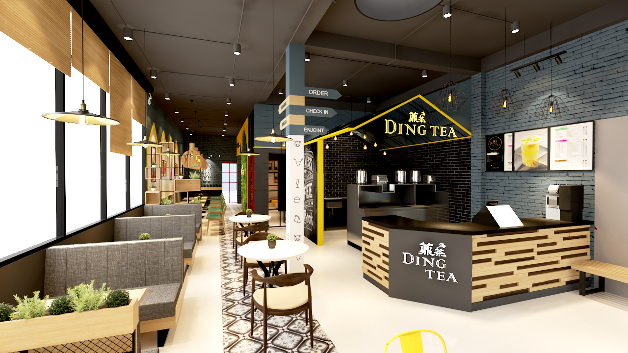 Thiết kế 3D quán trà sữa DingTea Đà Nẵng