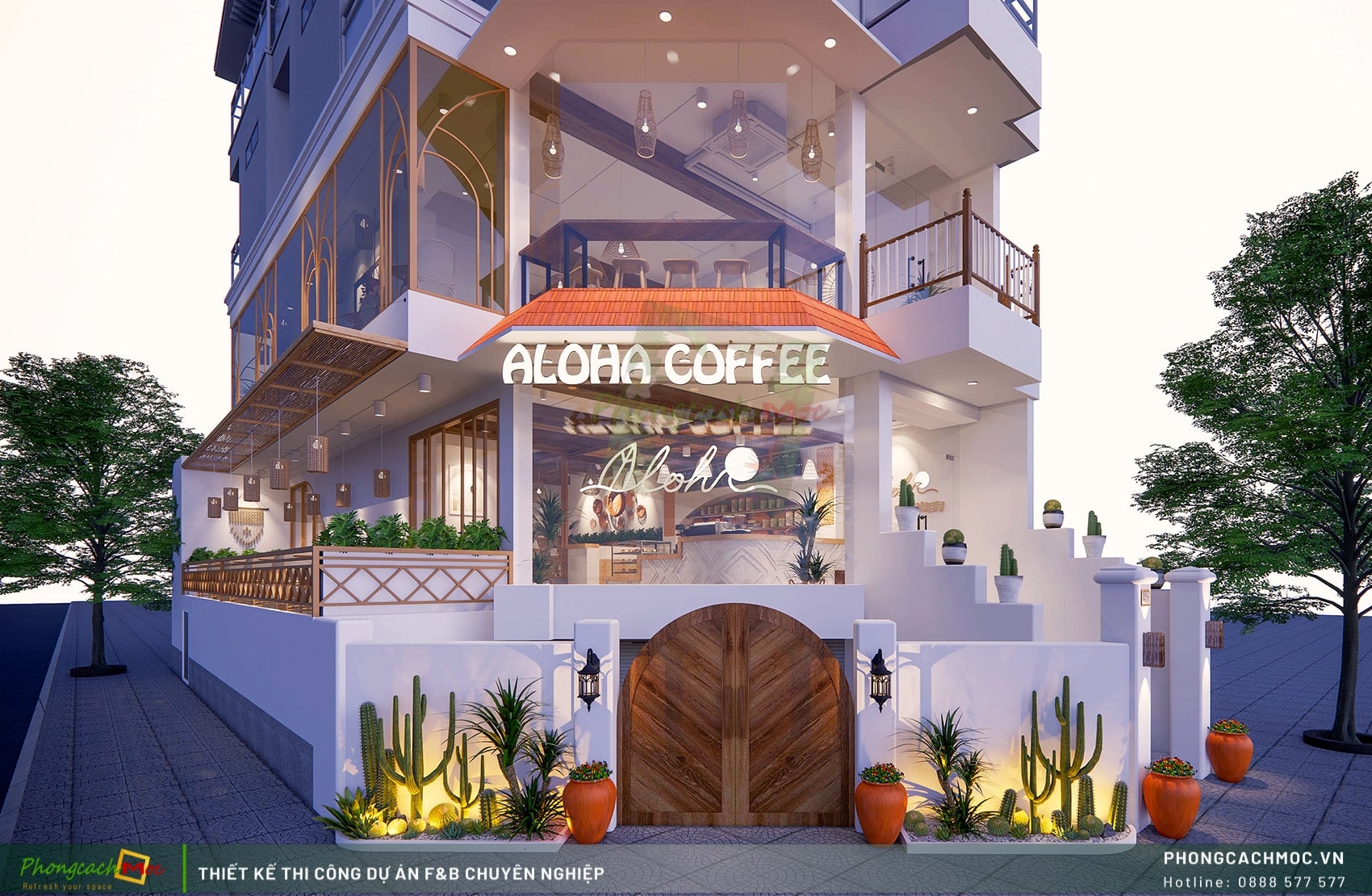 Thiết kế thi công quán cafe phong cách Địa Trung Hải - Aloha Coffee Quận 7
